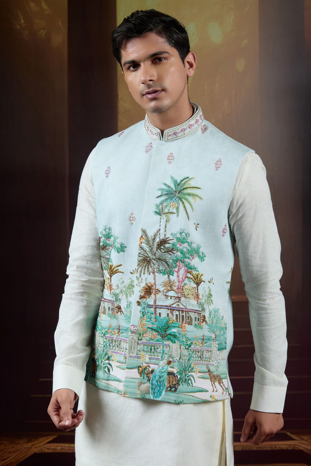 Verdant Royale  Handpainted Linen Bundi Set with Embellishments