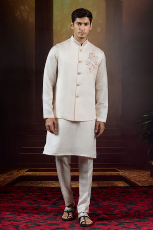 Ivory Eclipse  Silk Bundi Set with Pearl and Thread Embroidery
