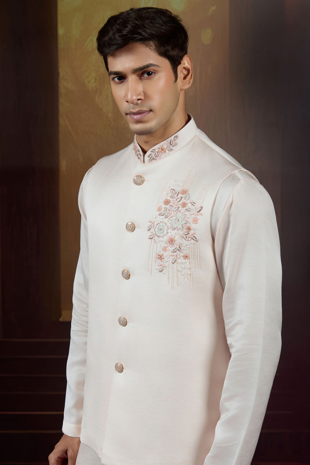 Ivory Eclipse  Silk Bundi Set with Pearl and Thread Embroidery