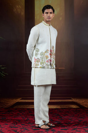 Blush Renaissance  Linen Bundi Set with Handpainted Florals