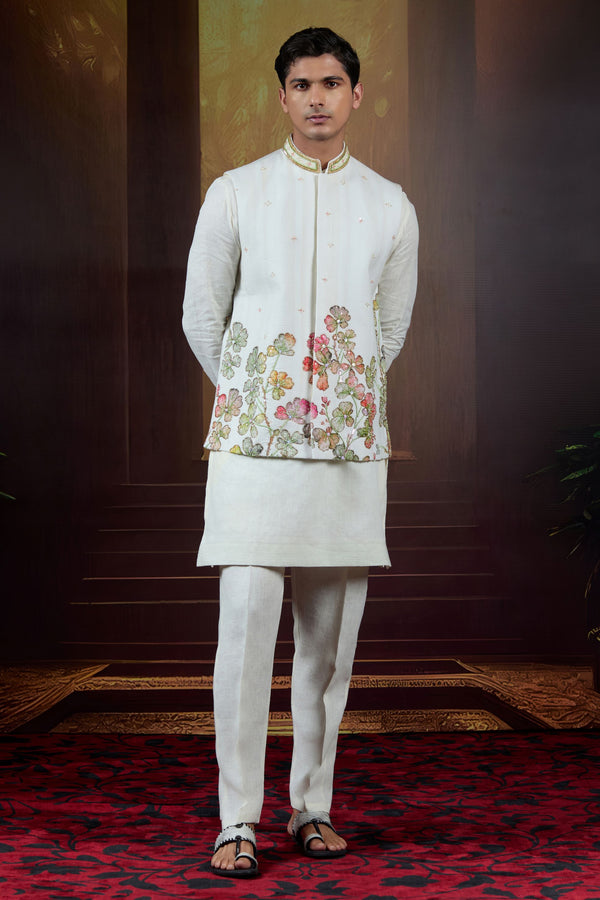 Blush Renaissance  Linen Bundi Set with Handpainted Florals