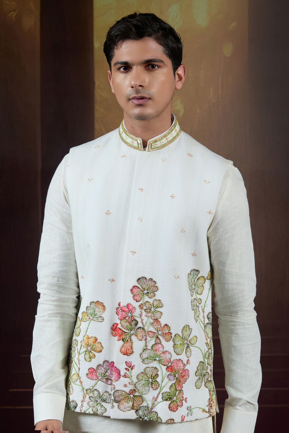 Blush Renaissance  Linen Bundi Set with Handpainted Florals