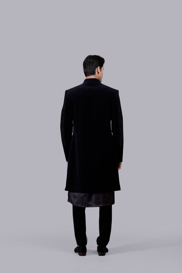BLACK SATIN SILK PEARL WORK INDO WESTERN