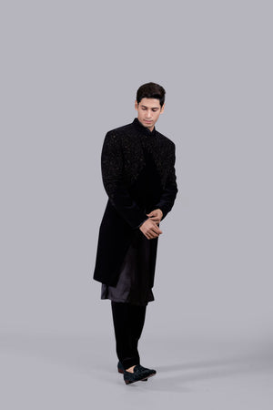 BLACK SATIN SILK PEARL WORK INDO WESTERN