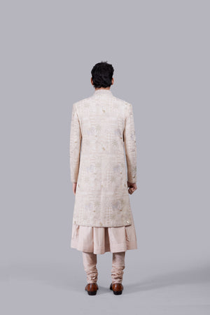 POWDER PINK PURE GEORGETTE THREAD WORK SHERWANI
