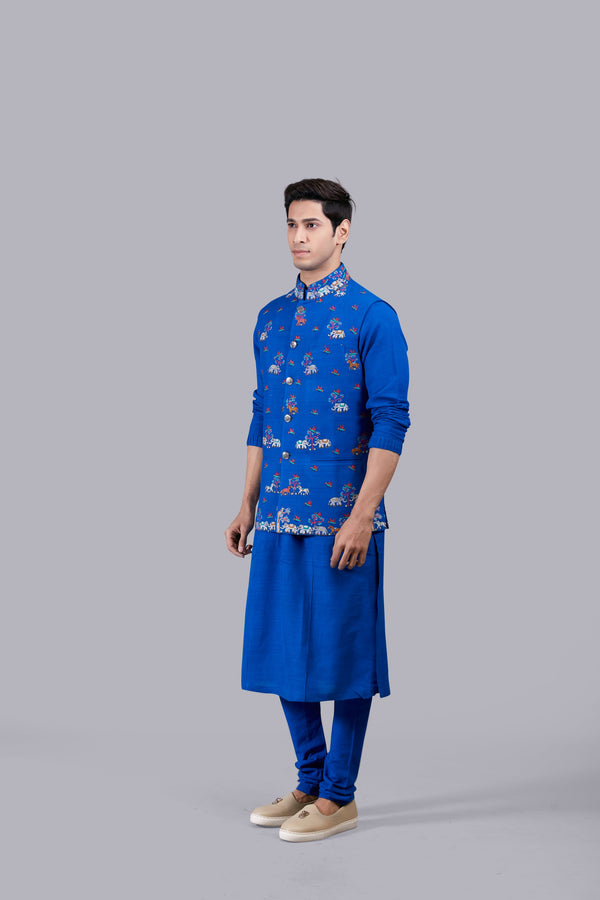 BLUE MATKA SILK BUNDI THREAD WORK BUNDI SET