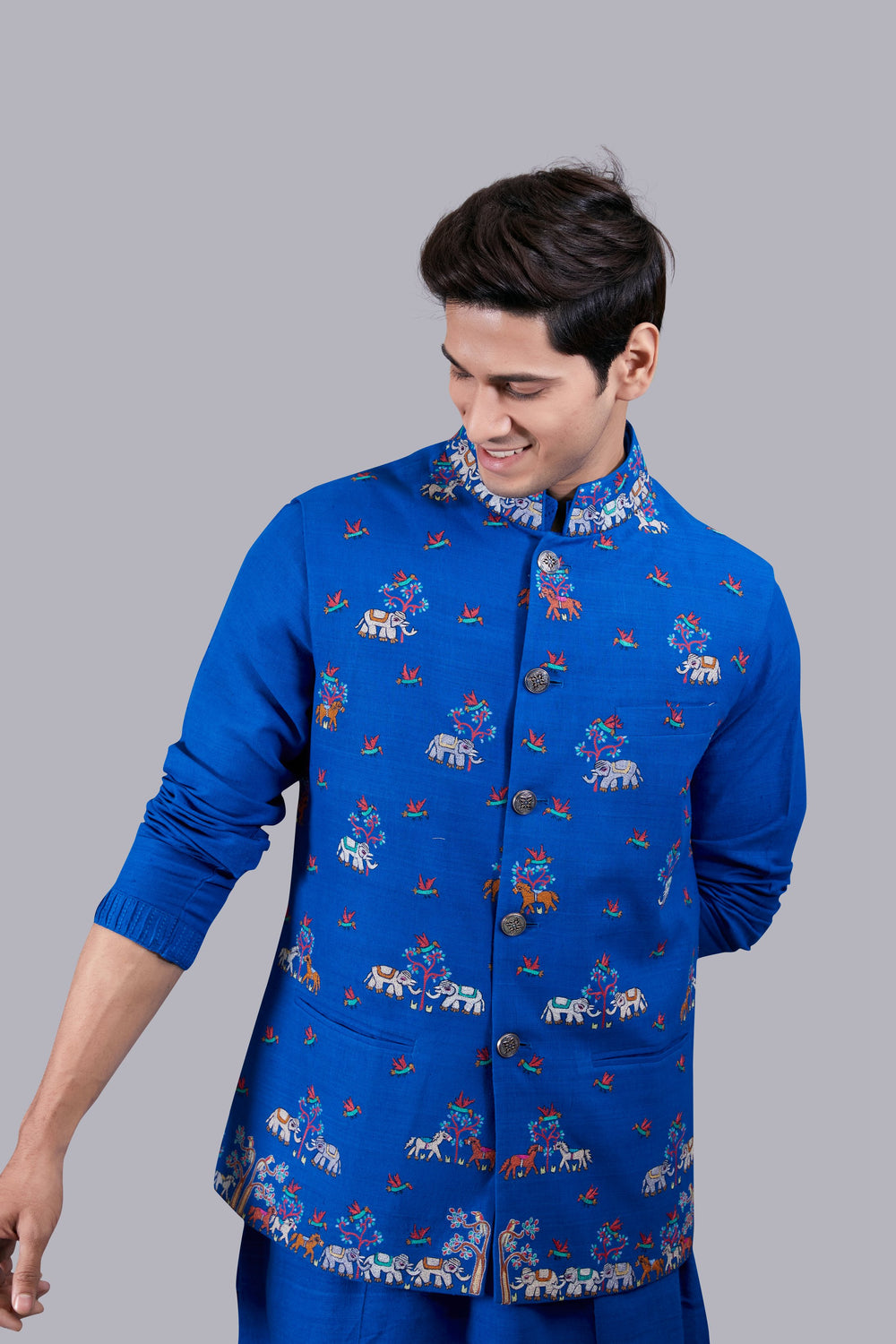 BLUE MATKA SILK BUNDI THREAD WORK BUNDI SET