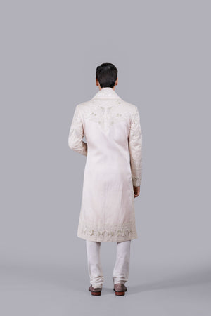 BABY PINK EVERYTHING IN SILK THREAD WORK SHERWANI