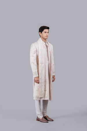 BABY PINK EVERYTHING IN SILK THREAD WORK SHERWANI
