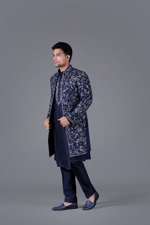 Regal Azure Italian Cotton Velvet Indo-Western