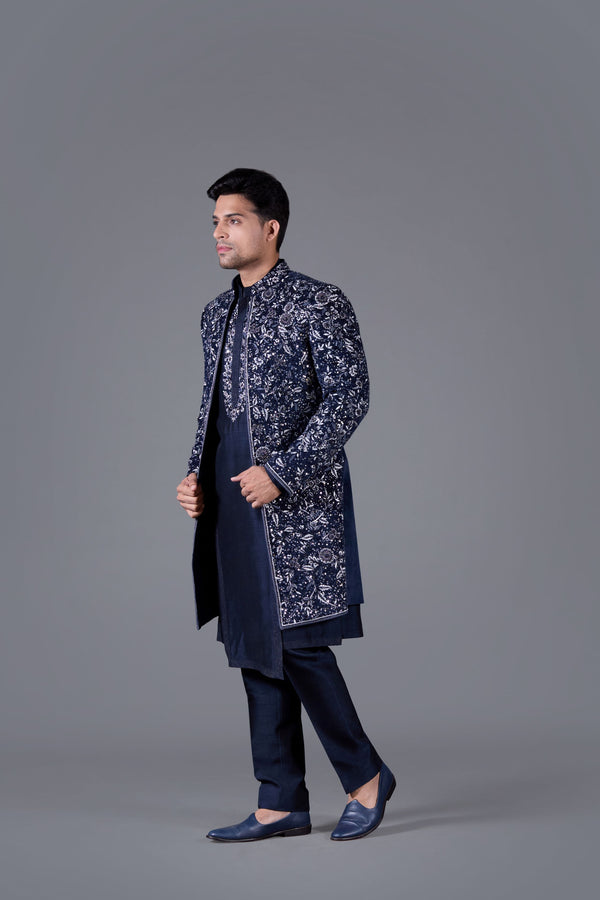 Regal Azure Italian Cotton Velvet Indo-Western