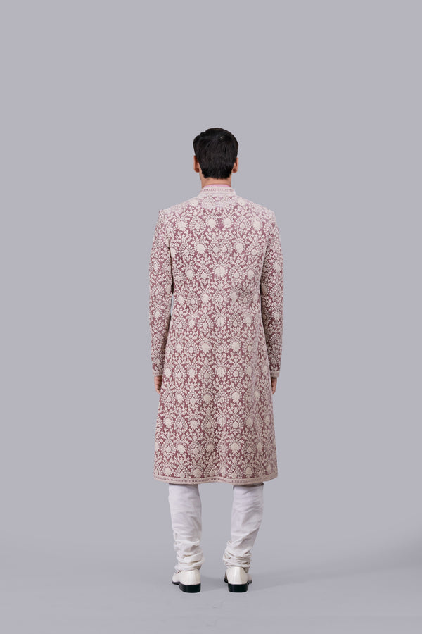 PINK ITALIAN LINEN SILK THREAD WORK SHERWANI