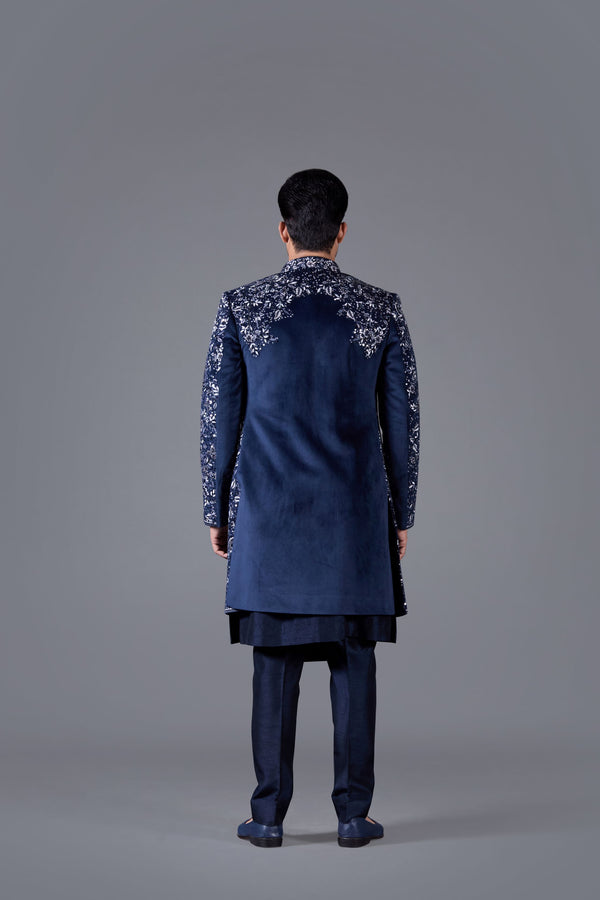 Regal Azure Italian Cotton Velvet Indo-Western