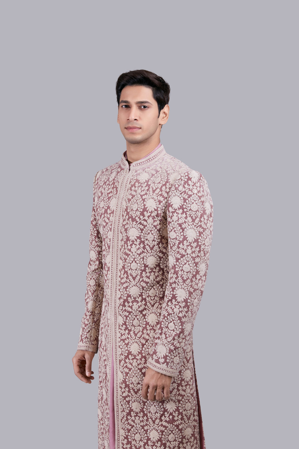 PINK ITALIAN LINEN SILK THREAD WORK SHERWANI