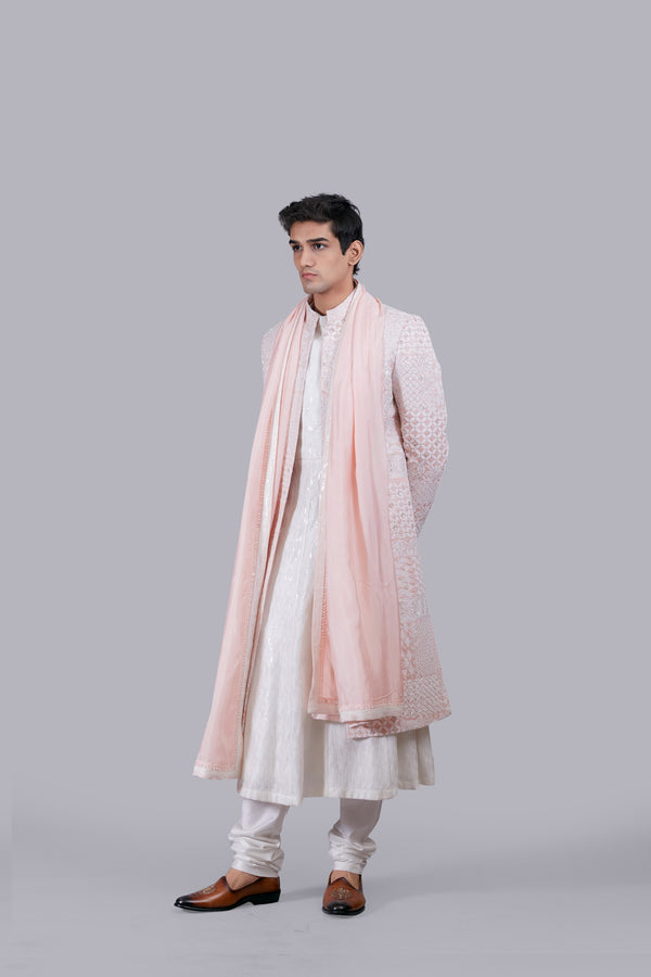 PINK TAPETA SILK THREAD WORK SHERWANI