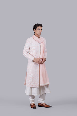 PINK TAPETA SILK THREAD WORK SHERWANI
