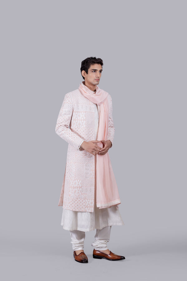 PINK TAPETA SILK THREAD WORK SHERWANI