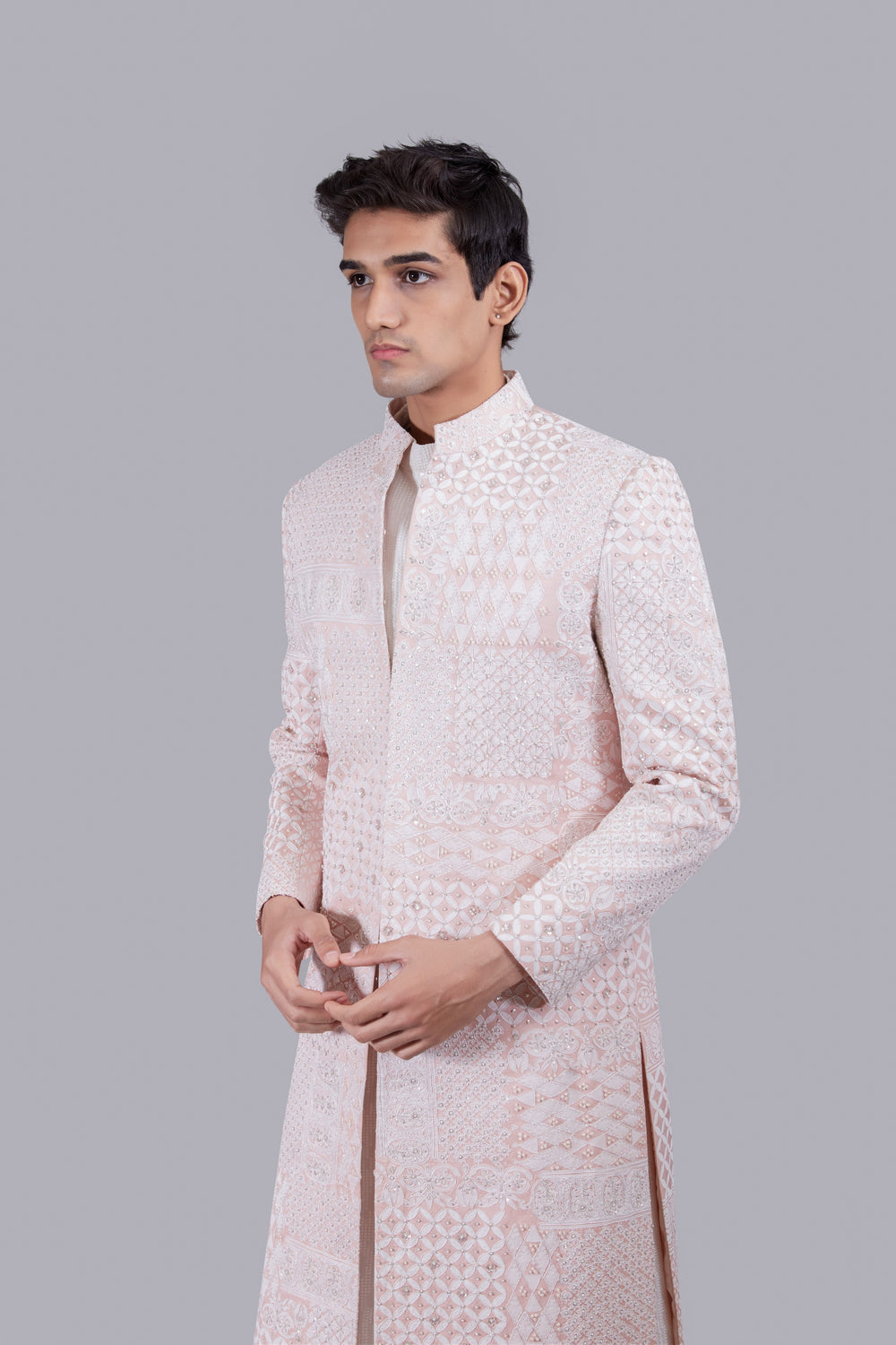 PINK TAPETA SILK THREAD WORK SHERWANI