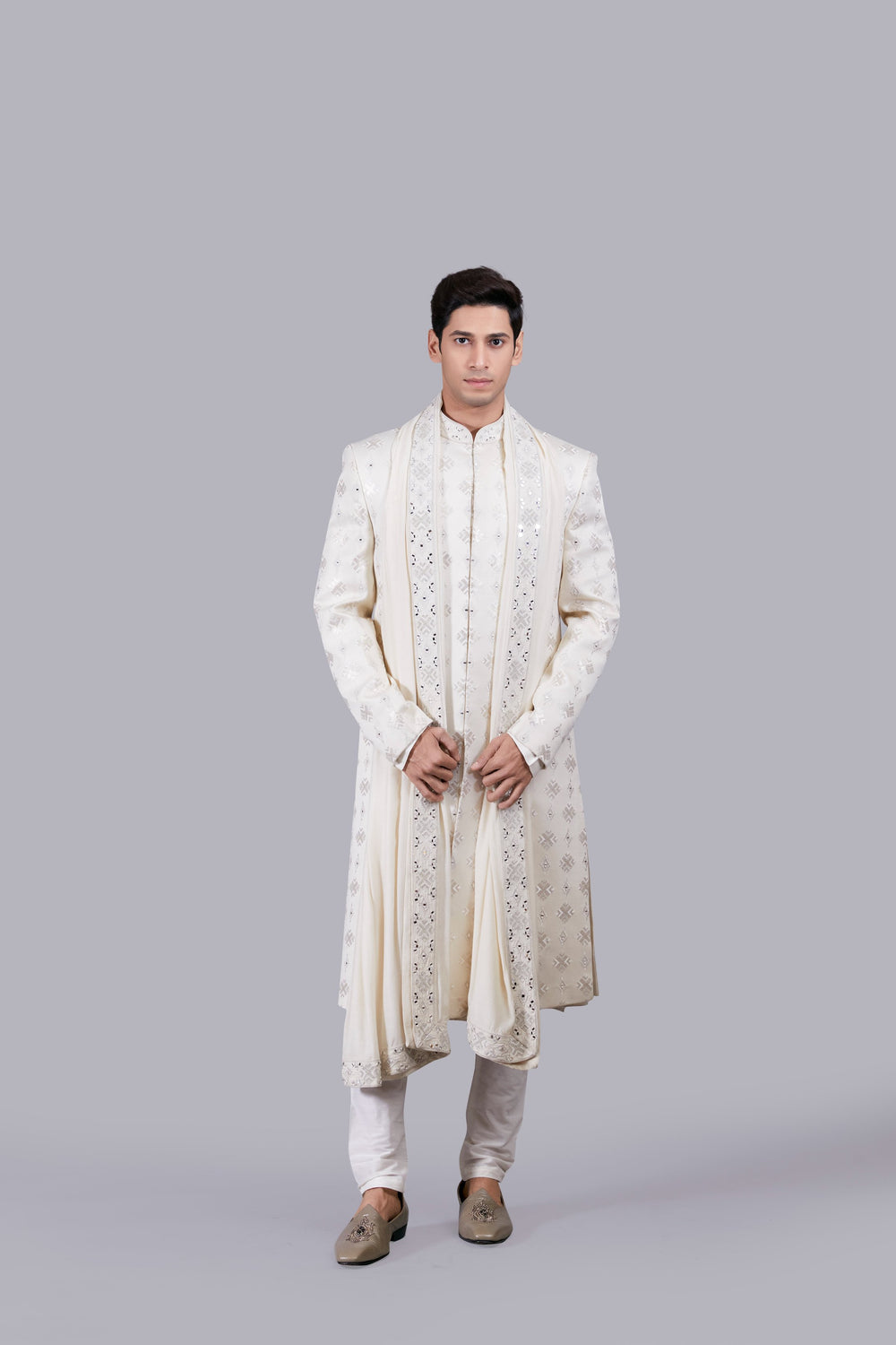 CREAM PURE SILK HAND WORK SHERWANI