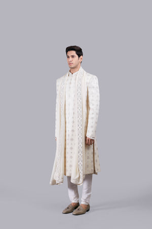 CREAM PURE SILK HAND WORK SHERWANI