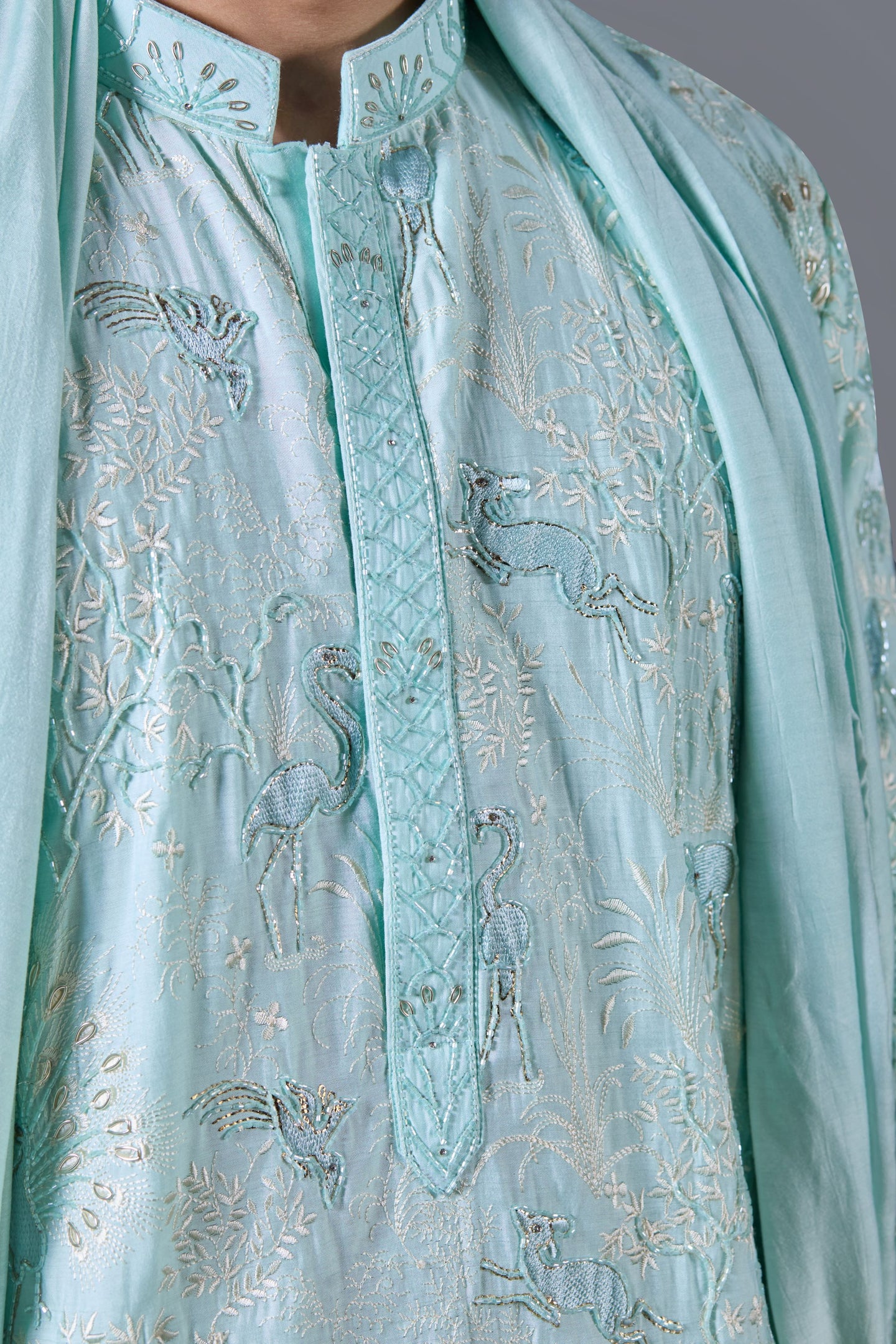 Bin Musab Silk Formal Men Kurta Pajama -  BM-000002 Cascade Green main image 1