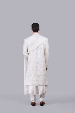 OFF WHITE GEORGETTE EMBROIDERY WORK SHERWANI