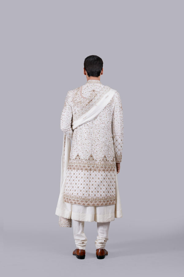 CREAM MODAL SILK RESHAM WORK SHERWANI