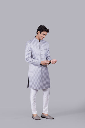 GREY SILK THREAD WORK INDOWESTERN
