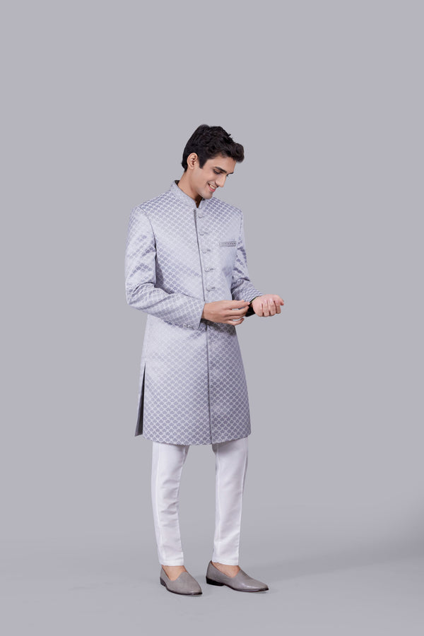 GREY SILK THREAD WORK INDOWESTERN