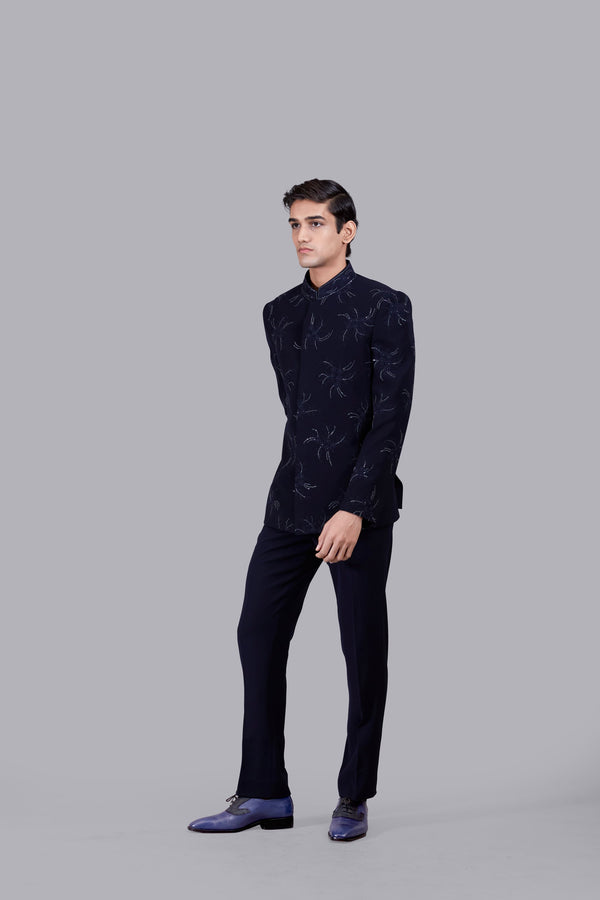NAVY BLUE BOOMARIYO FRENCH KNOT WORK JODHPURI