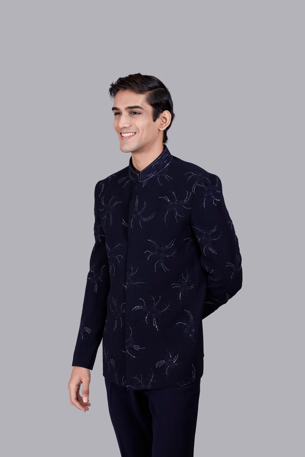 NAVY BLUE BOOMARIYO FRENCH KNOT WORK JODHPURI