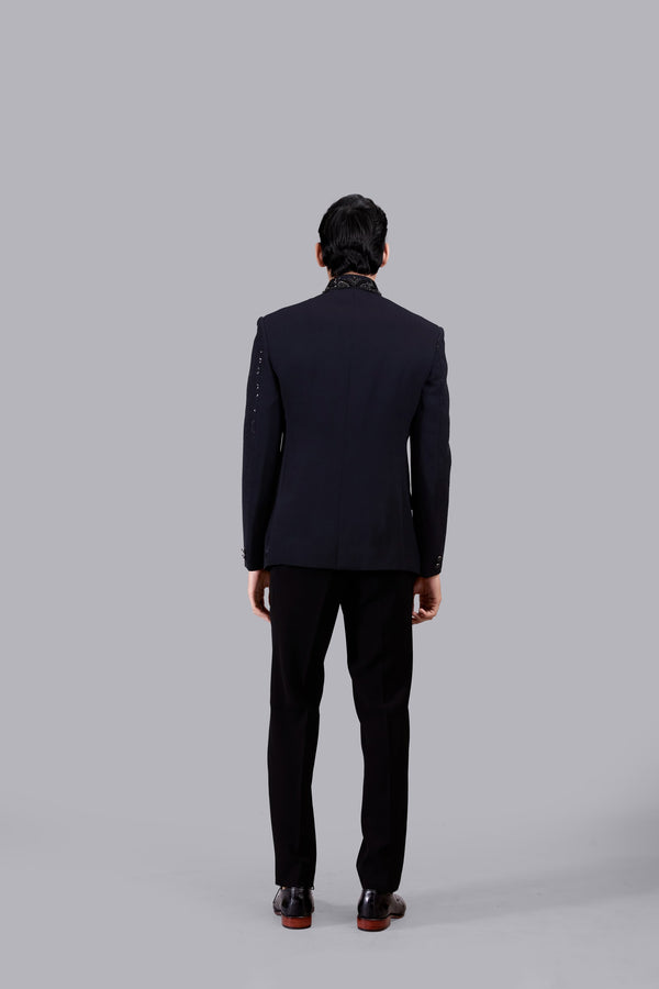NAVY BLUE BOOMARIYO FOIL PRINT JODHPURI