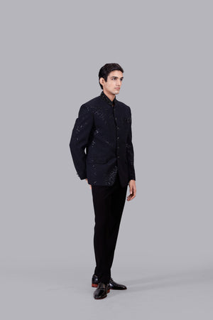 NAVY BLUE BOOMARIYO FOIL PRINT JODHPURI