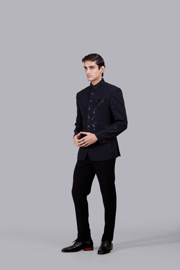 NAVY BLUE BOOMARIYO FOIL PRINT JODHPURI