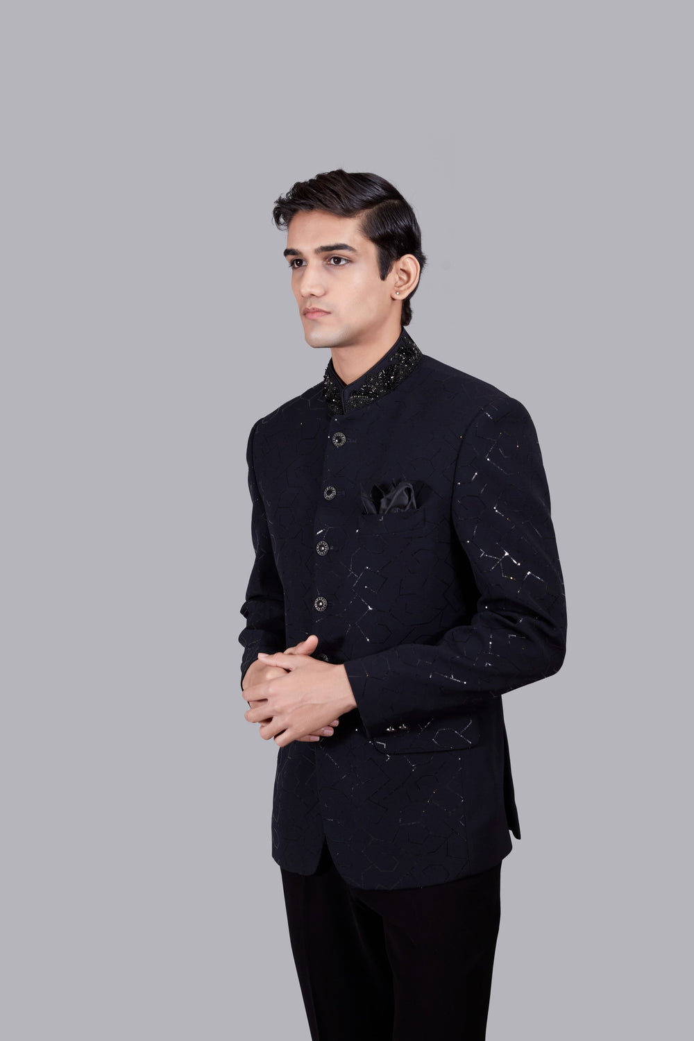 NAVY BLUE BOOMARIYO FOIL PRINT JODHPURI