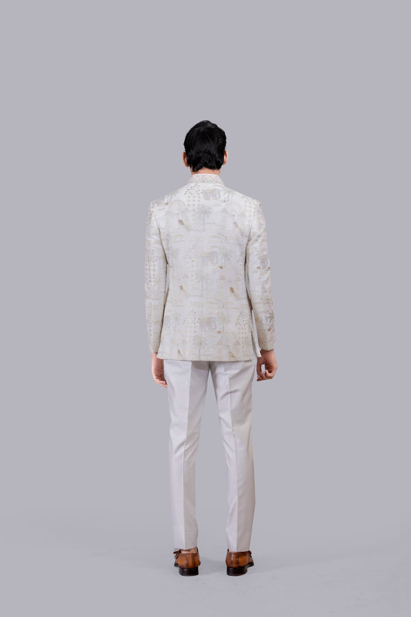 CREAM PURE GEORGETTE PEARL WORK JODHPURI