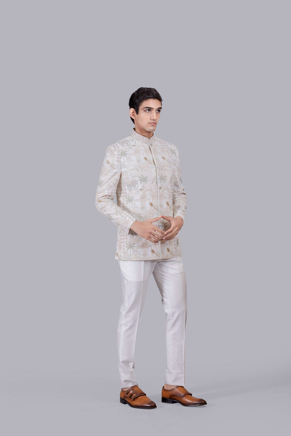 CREAM PURE GEORGETTE PEARL WORK JODHPURI