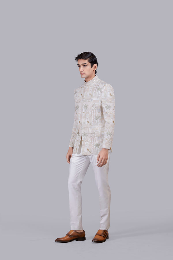CREAM PURE GEORGETTE PEARL WORK JODHPURI