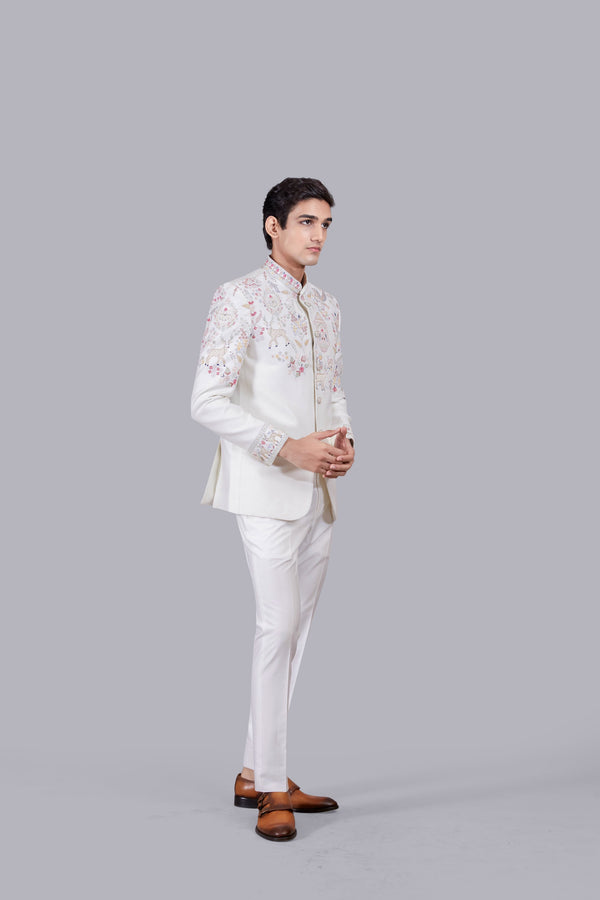 CREAM BHAGALPURI SILK THREAD WORK JODHPURI