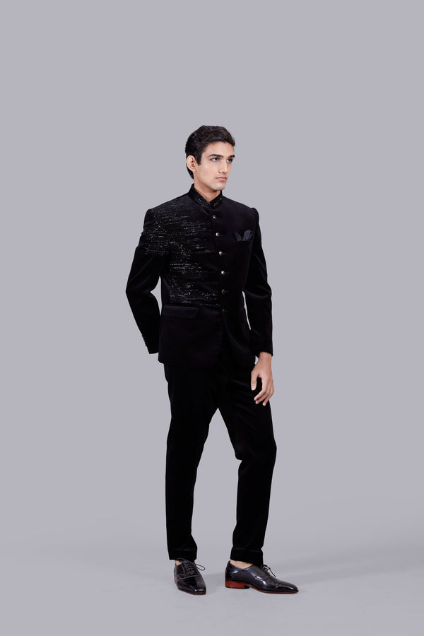 BLACK ITALIAN COTTON VELVET HAND WORK JODHPURI