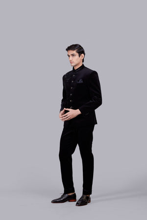 BLACK ITALIAN COTTON VELVET HAND WORK JODHPURI