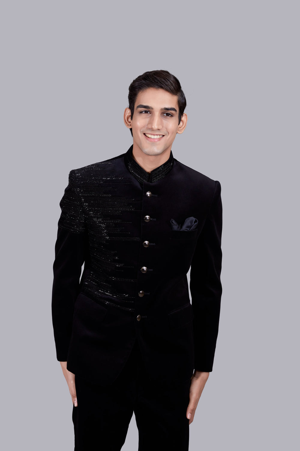 BLACK ITALIAN COTTON VELVET HAND WORK JODHPURI