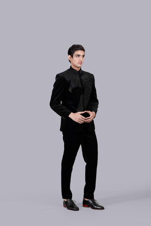 BLACK ITALIAN COTTON VELVET CUTDANA WORK JODHPURI