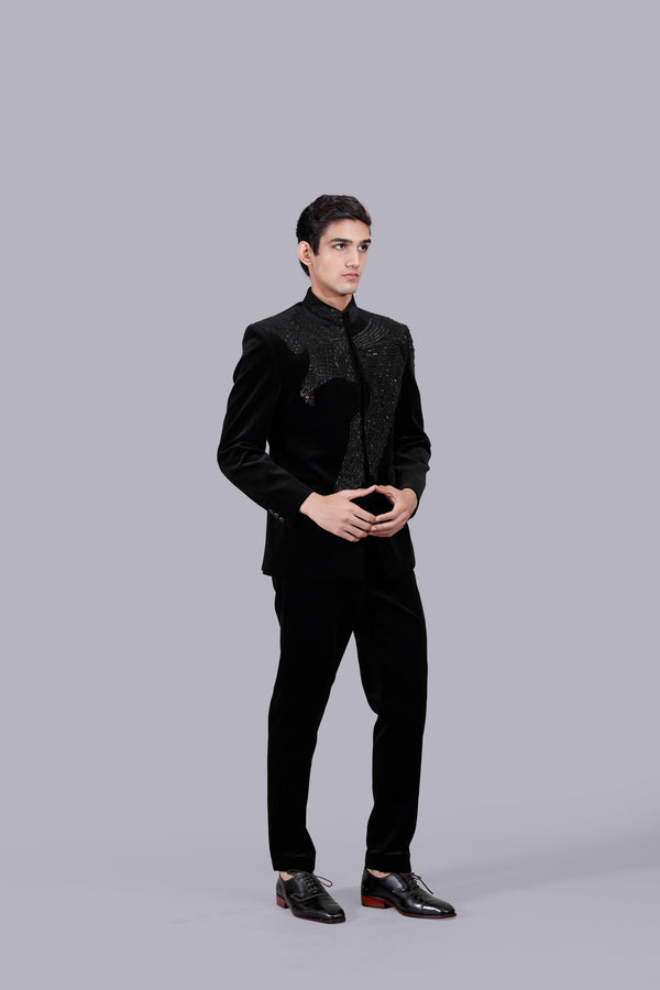 BLACK ITALIAN COTTON VELVET CUTDANA WORK JODHPURI