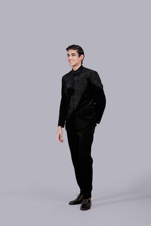 BLACK ITALIAN COTTON VELVET CUTDANA WORK JODHPURI