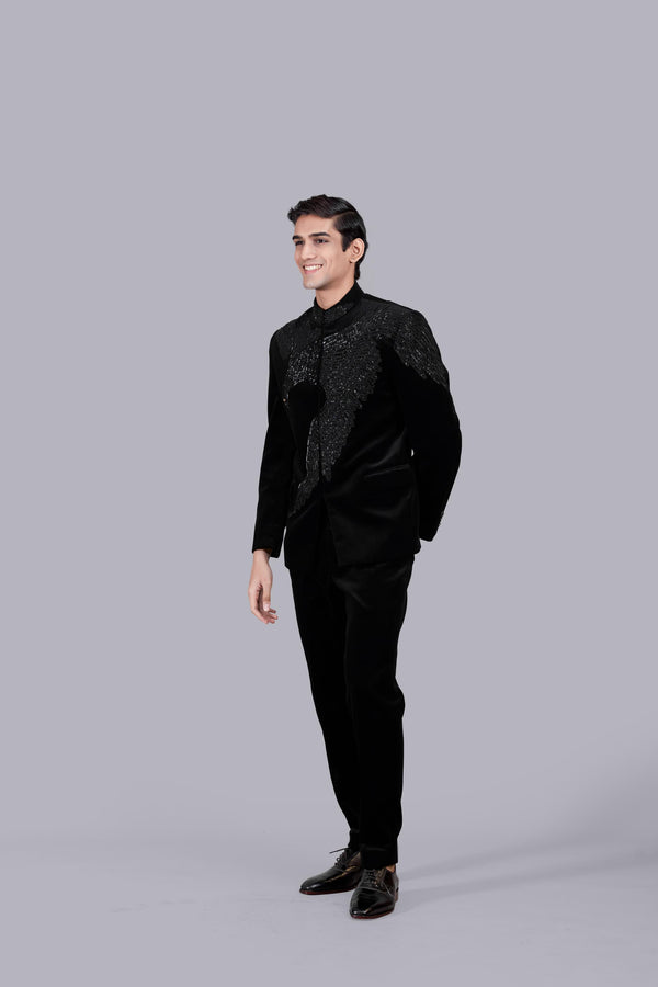 BLACK ITALIAN COTTON VELVET CUTDANA WORK JODHPURI