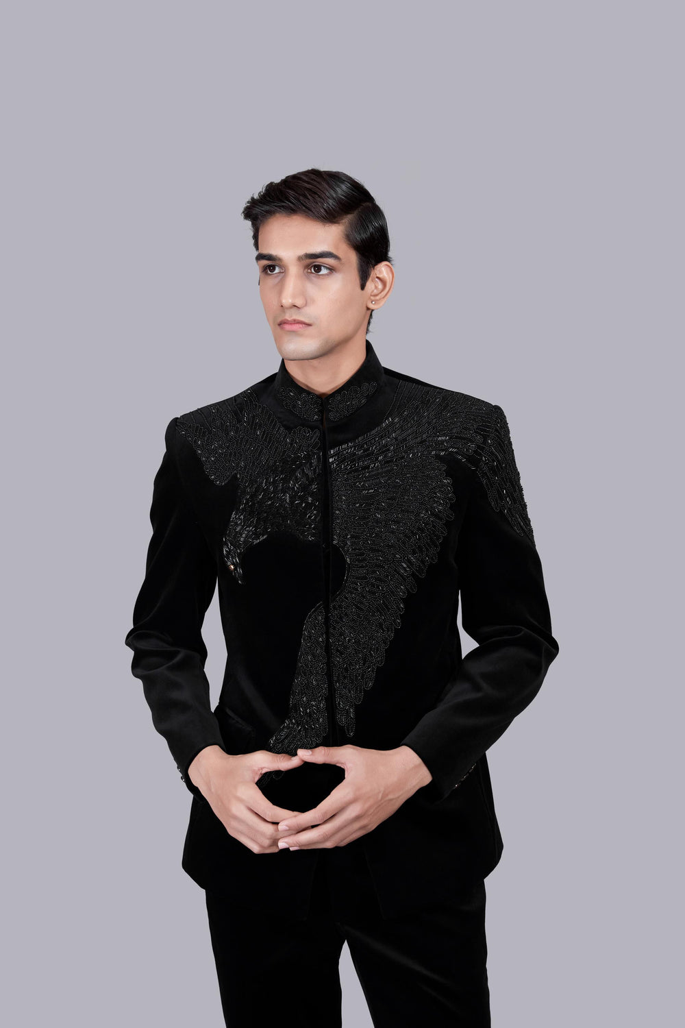 BLACK ITALIAN COTTON VELVET CUTDANA WORK JODHPURI