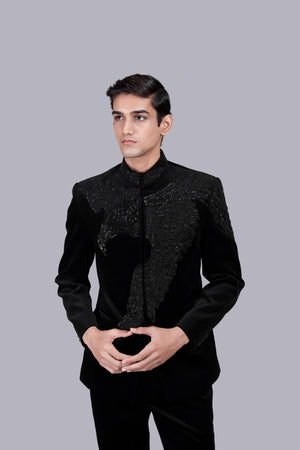 BLACK ITALIAN COTTON VELVET CUTDANA WORK JODHPURI