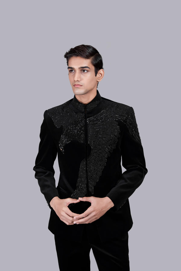 BLACK ITALIAN COTTON VELVET CUTDANA WORK JODHPURI