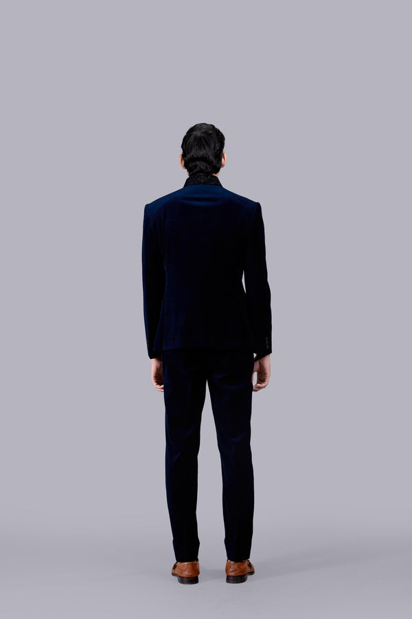 NAVY BLUE ITALIAN COTTON VELVET PEARL WORK JODHPURI